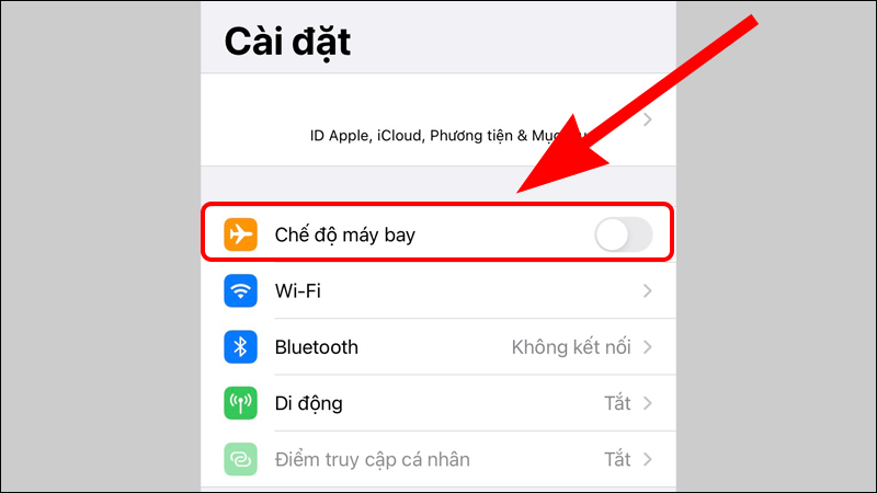 Chọn tắt Chế độ máy bay